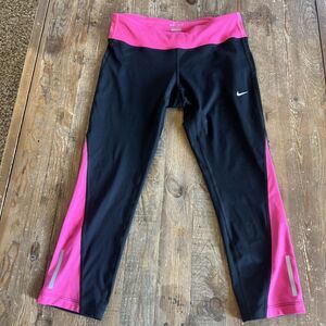 Nike Pro Dri-FIT Cool Black Pink Capris Leggings Women's M Training Athletic